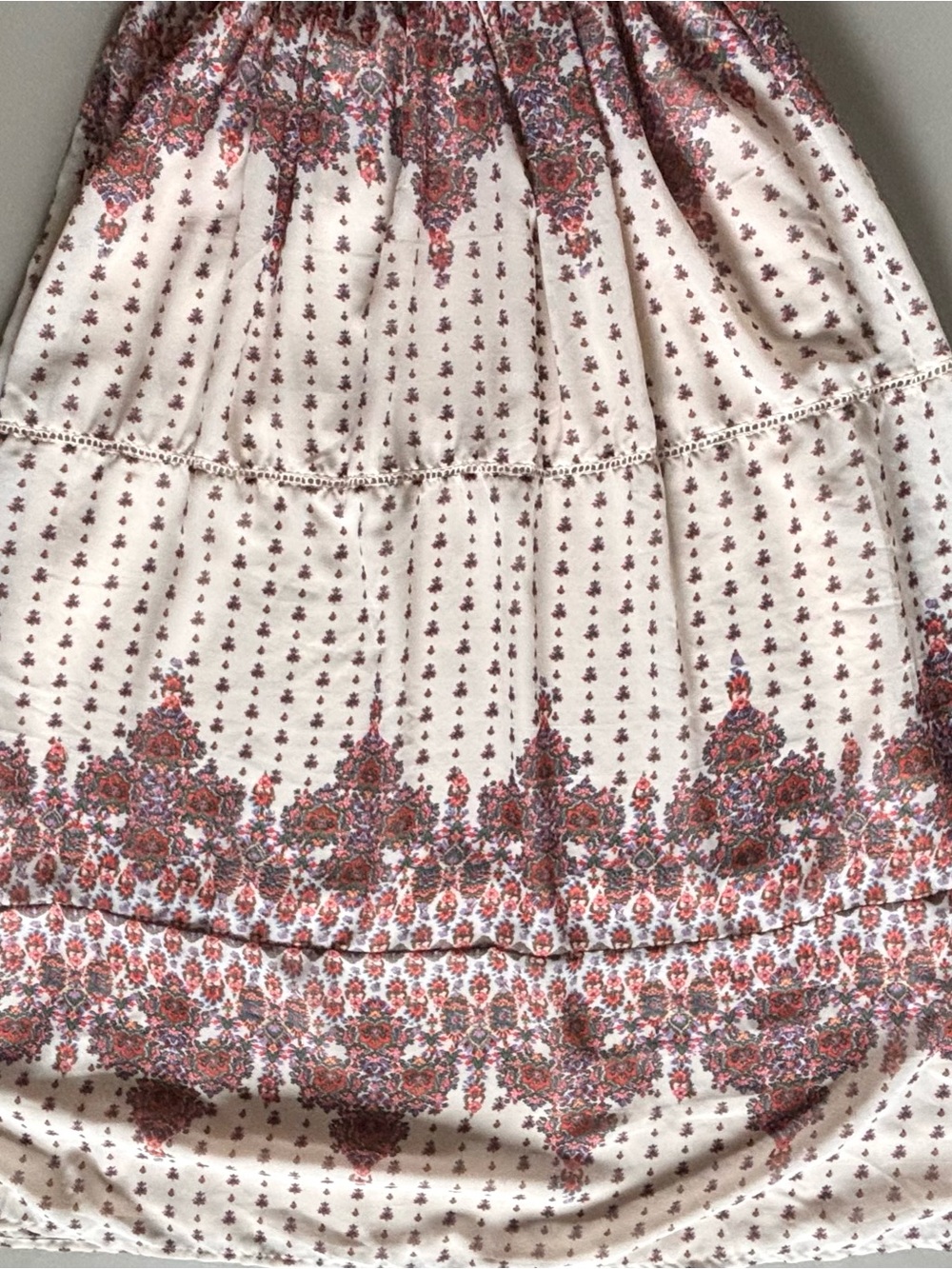 ESHAKTI Cap Sleeves Boho Floral Paisley Smocked Waist Tiered Skirted Maxi Dress - Picture 10 of 14
